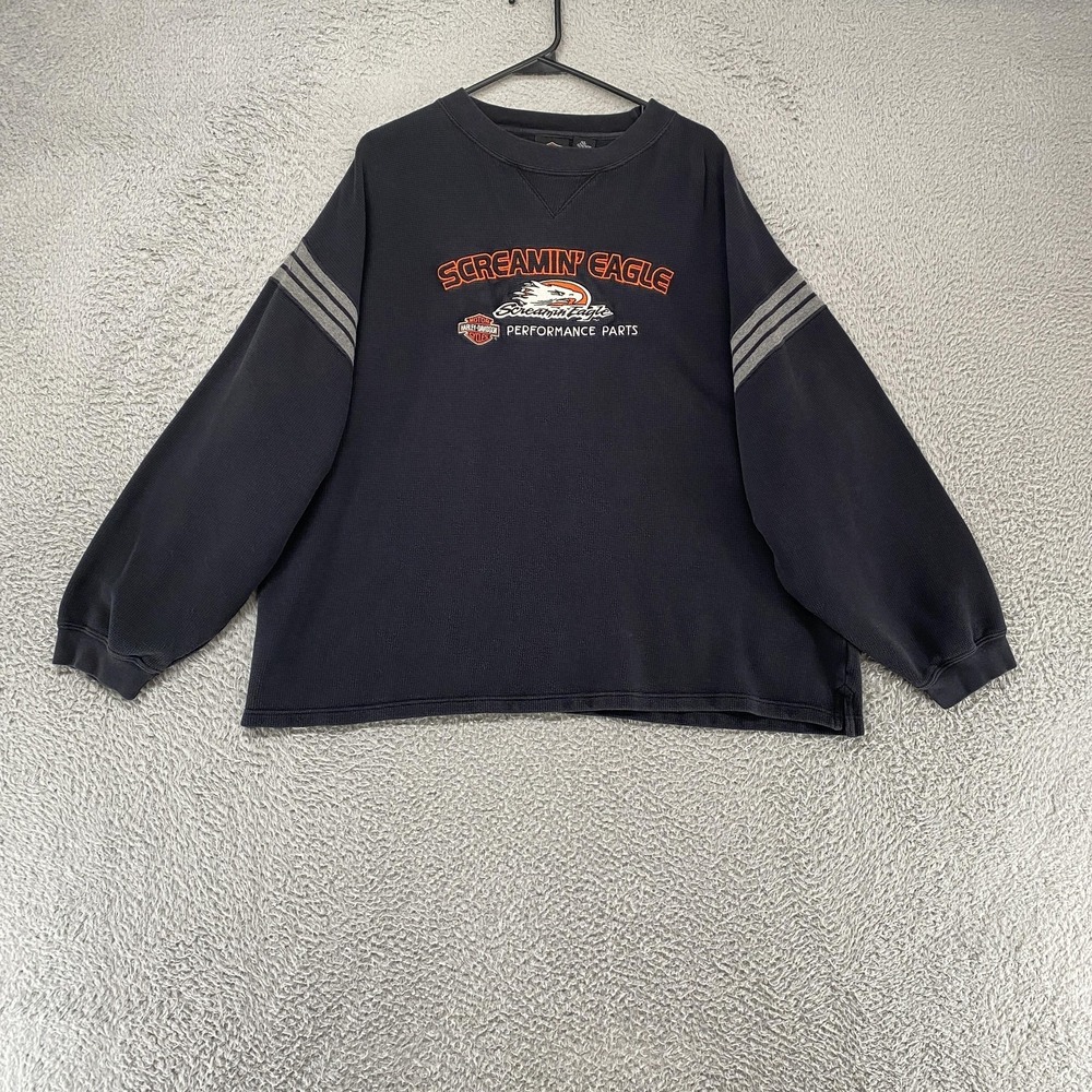 Harley-Davidson‎ Sweatshirt Mens XL Black Screamin Eagle Thermal Graphic Biker
